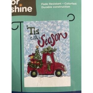'TIS THE SEASON 12.5" X 18" GARDEN FLAG RAIN OR SHINE CHRISTMAS Red Truck Tree